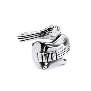 Silver Guitar Unisex Wrap Style Ring
